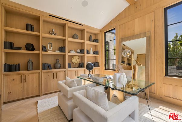 Home Office, Interior, Recessed Lighting, Wood Texture Flooring, Wooden Walls