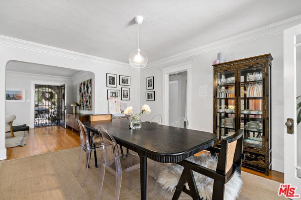 Dining room, Interior, Pendant Lights, Wood Texture Flooring