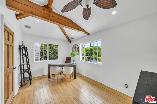 Home Office, Interior, Recessed Lighting, Wooden Beams, Wood Texture Flooring