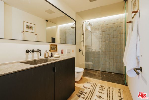 Bathroom, Glass Shower, Interior, Wood Texture Flooring