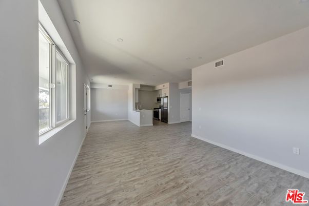 Empty room, Interior, Kitchen, Recessed Lighting, Wood Texture Flooring