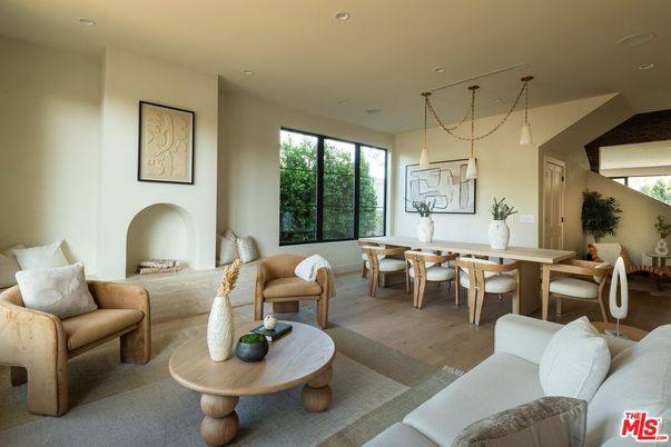 Dining room, Interior, Living room, Pendant Lights, Recessed Lighting, Wood Texture Flooring