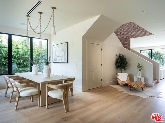 Dining room, Interior, Pendant Lights, Recessed Lighting, Wood Texture Flooring