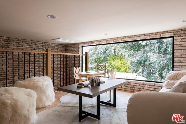 Interior, Living room, Recessed Lighting, Stone Walls, Wood Texture Flooring