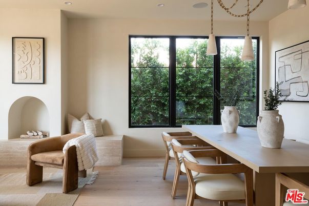 Dining room, Interior, Pendant Lights, Recessed Lighting, Wood Texture Flooring