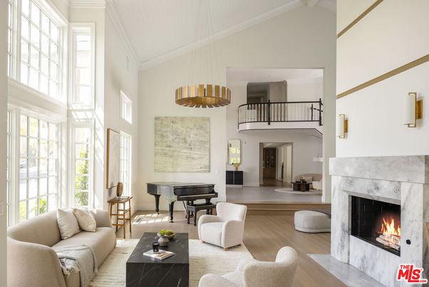 Fireplace, Interior, Living room, Pendant Lights, Piano, Wood Texture Flooring