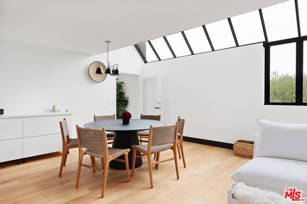 Dining room, Interior, Pendant Lights, Wood Texture Flooring