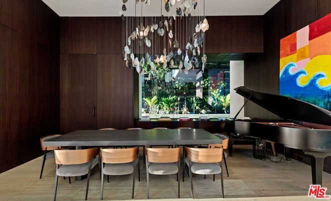Dining room, Interior, Pendant Lights, Piano, Wooden Walls