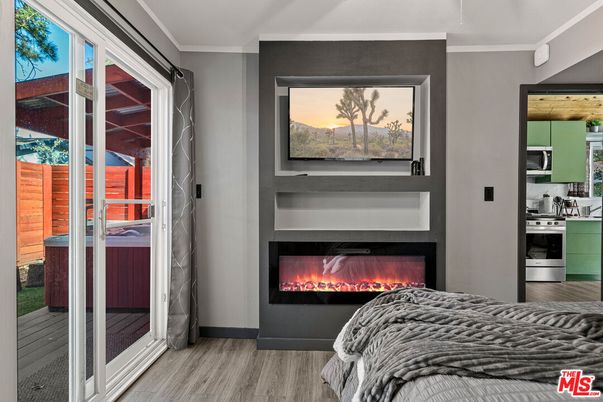 Bedroom, Fireplace, Interior, Wood Texture Flooring