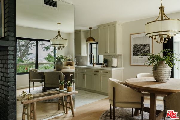 Dining room, Interior, Kitchen, Pendant Lights, Wood Texture Flooring