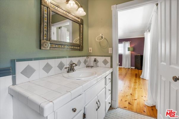 Bathroom, Interior, Tile Countertops, Wood Texture Flooring