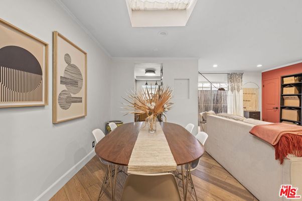 Dining room, Interior, Recessed Lighting, Wood Texture Flooring
