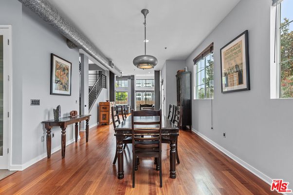 Dining room, Interior, Pendant Lights, Recessed Lighting, Wood Texture Flooring