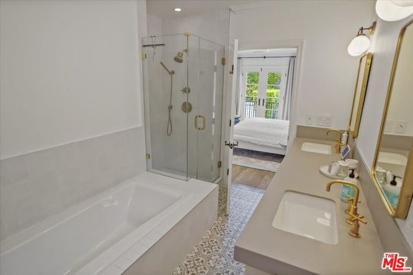 Bathroom, Bedroom, Dual Sink Vanities, Glass Shower, Interior, Recessed Lighting, Wood Texture Flooring