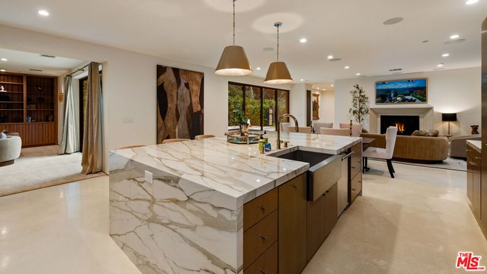 Dining room, Fireplace, Interior, Kitchen, Living room, Pendant Lights, Recessed Lighting