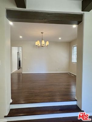 Chandelier, Empty room, Interior, Recessed Lighting, Wood Texture Flooring