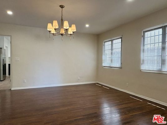 Chandelier, Empty room, Interior, Recessed Lighting, Wood Texture Flooring