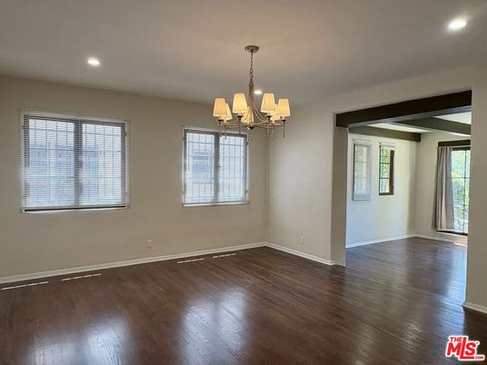 Chandelier, Empty room, Interior, Recessed Lighting, Wood Texture Flooring