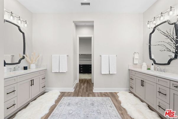 Bathroom, Dual Sink Vanities, Interior, Wood Texture Flooring