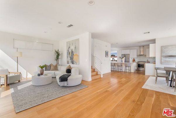 Dining room, Interior, Kitchen, Living room, Recessed Lighting, Stainless Steel Appliances, Wood Texture Flooring