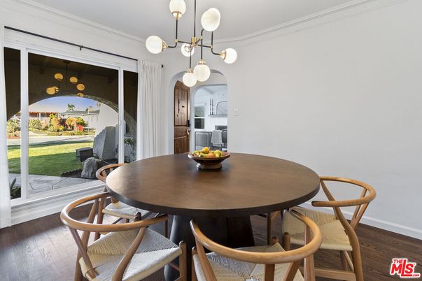 Dining room, Interior, Pendant Lights, Wood Texture Flooring