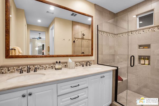 Bathroom, Dual Sink Vanities, Glass Shower, Interior, Recessed Lighting