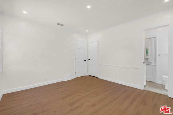 Bathroom, Empty room, Interior, Recessed Lighting, Wood Texture Flooring
