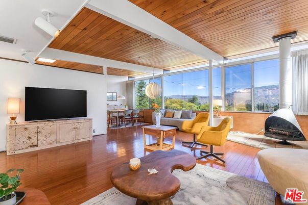 Dining room, Fireplace, Interior, Living room, Pendant Lights, Wooden Ceilings, Wood Texture Flooring