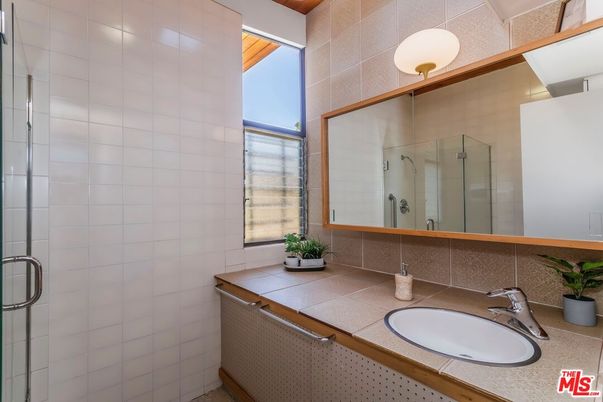 Bathroom, Dual Sink Vanities, Glass Shower, Interior, Tile Countertops