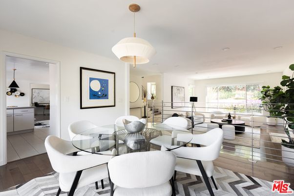 Dining room, Interior, Living room, Pendant Lights, Recessed Lighting, Wood Texture Flooring