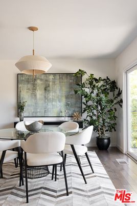 Dining room, Interior, Pendant Lights, Wood Texture Flooring