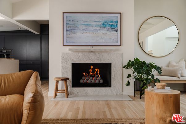 Fireplace, Interior, Recessed Lighting, Wood Texture Flooring