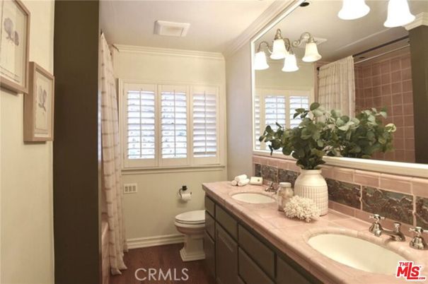 Bathroom, Dual Sink Vanities, Interior, Tile Countertops, Wood Texture Flooring