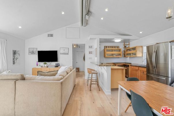 Interior, Kitchen, Living room, Recessed Lighting, Stainless Steel Appliances, Wood Texture Flooring