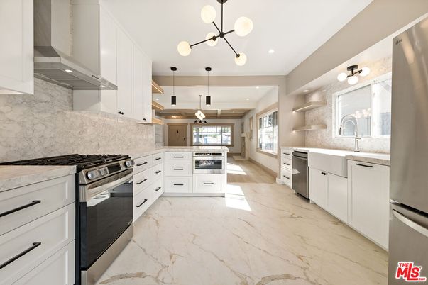 Interior, Kitchen, Marble, Pendant Lights, Recessed Lighting, Stainless Steel Appliances