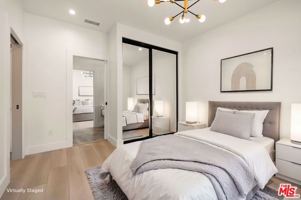 Bedroom, Interior, Pendant Lights, Recessed Lighting, Wood Texture Flooring