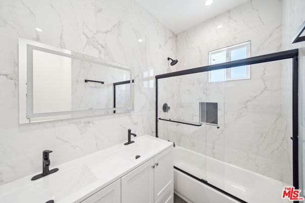 Bathroom, Glass Shower, Interior, Marble Walls, Recessed Lighting