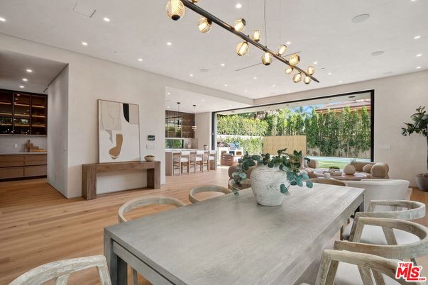 Dining room, Interior, Pendant Lights, Recessed Lighting, Wood Texture Flooring