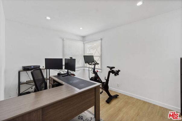 Fitness Equipment, Home Office, Interior, Recessed Lighting, Wood Texture Flooring