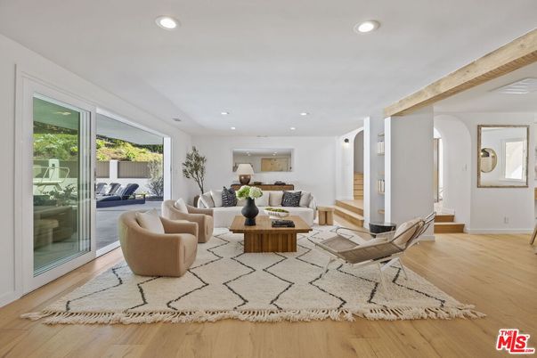 Interior, Living room, Recessed Lighting, Wooden Beams, Wood Texture Flooring