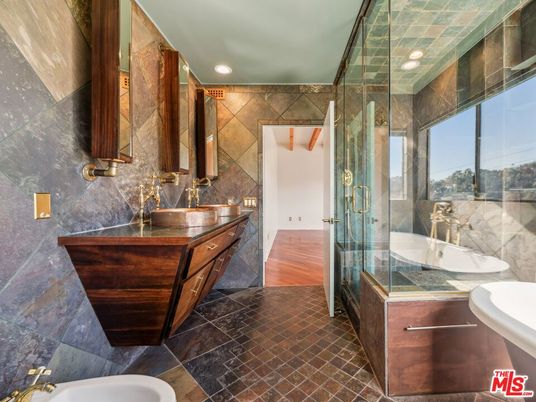 Bathroom, Dual Sink Vanities, Glass Shower, Interior, Recessed Lighting, Wood Texture Flooring