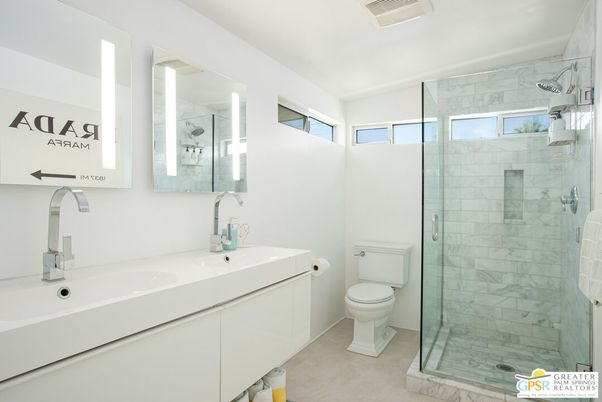 Bathroom, Dual Sink Vanities, Glass Shower, Interior, Marble Walls