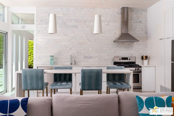 Interior, Kitchen, Pendant Lights, Stainless Steel Appliances, Stone Walls