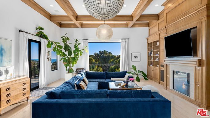 Fireplace, Interior, Living room, Pendant Lights, Recessed Lighting, Wooden Beams, Wooden Ceilings