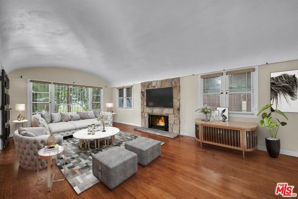 Fireplace, Interior, Living room, Stone Walls, Wood Texture Flooring
