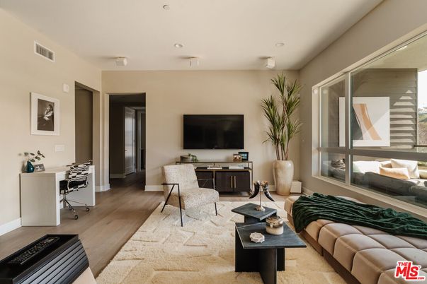 Home Office, Interior, Living room, Recessed Lighting, Wood Texture Flooring