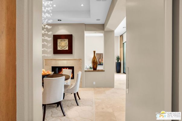 Dining room, Fireplace, Interior, Pendant Lights, Recessed Lighting