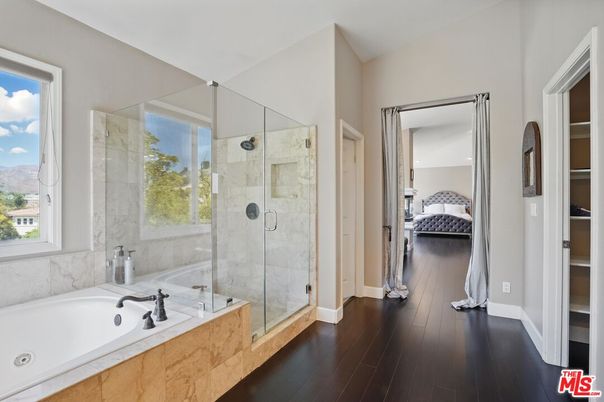 Bathroom, Bedroom, Glass Shower, Interior, Wood Texture Flooring