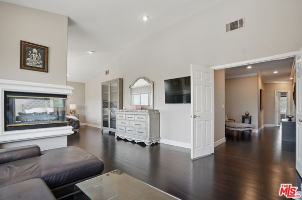 Fireplace, Interior, Recessed Lighting, Wood Texture Flooring