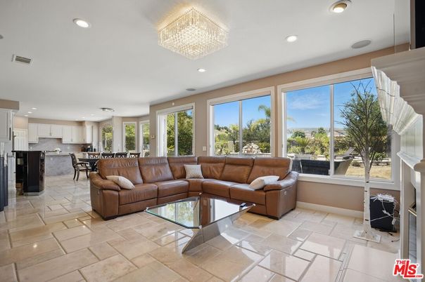 Chandelier, Fireplace, Interior, Kitchen, Living room, Recessed Lighting